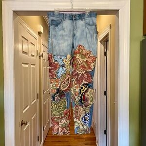 Women's Custom Designed Tommy Hilfiger Brocade Patchwork Applique Jeans Size 8